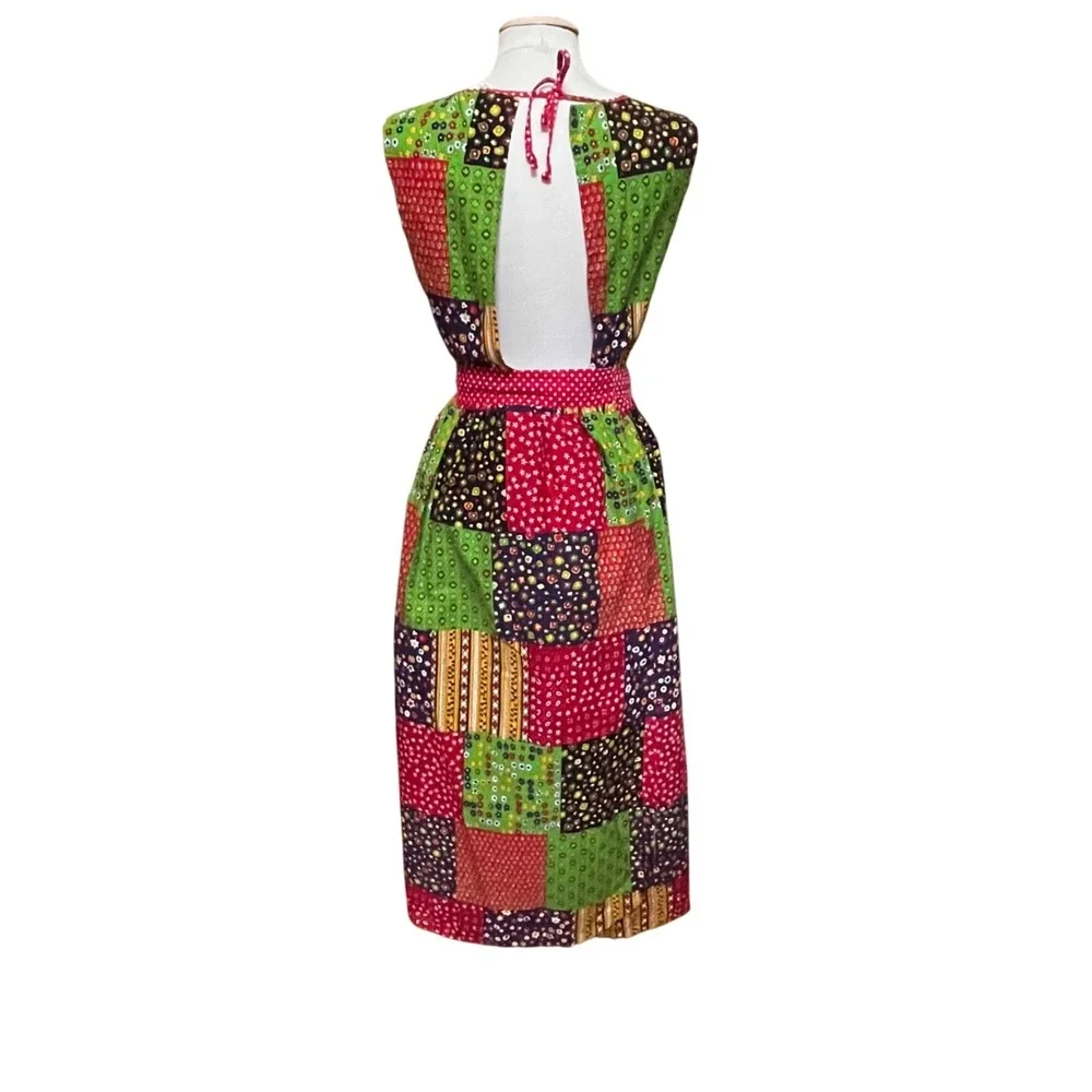 Vtg 70s Kenton Patchwork Full Length Apron Pockets  Cottagecore Boho‎ Japan OSFA